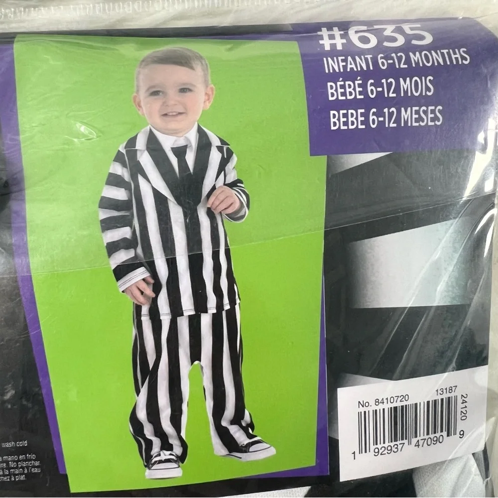 Beetlejuice Infant Costume NEW - Black and White 6-12 months